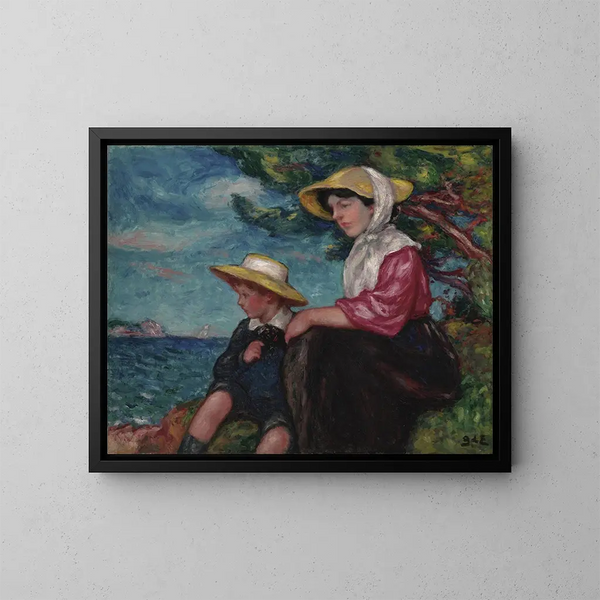 Donna e giovane ragazzo seduto sul bordo del mare - Georges d'Espagnat — quadro incorniciato alla parete