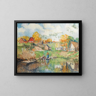 Georgy Alexandrovich Lapchine - Village au bord dun lac en Russie.webp