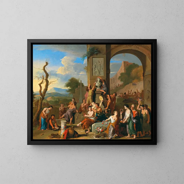 Un sacrificio tra rovine romane - Gerard Hoet — quadro incorniciato alla parete