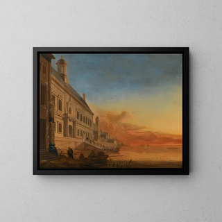 Gerard Houckgeest - A Coastal Architectural Capriccio At Sunset.webp