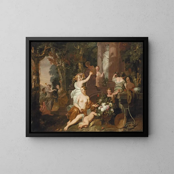Nymphe e baccanti in omaggio al tempio di Flore - Gerard de Lairesse — quadro incorniciato alla parete