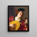 Una donna che accorda un liuto - Gerard van Honthorst — quadro incorniciato alla parete