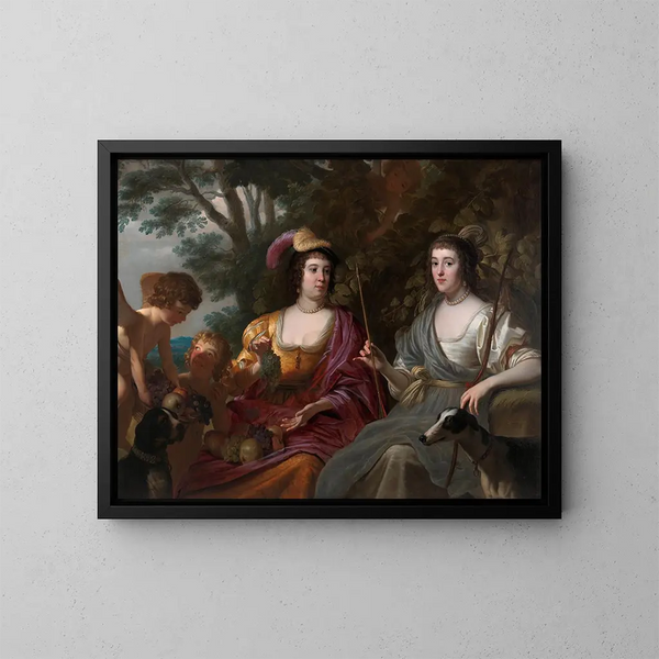 Ritratto doppio di Amalia van Solms e Charlotte de La Trmolle - Gerard van Honthorst — quadro incorniciato alla parete