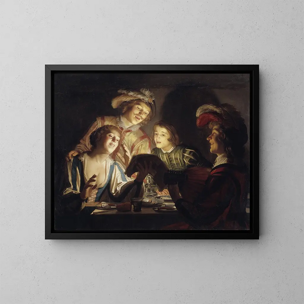 Gruppo musicale a candela - Gerard van Honthorst — quadro incorniciato alla parete