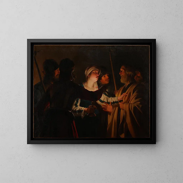Il rinnegamento di san Pietro - Gerard van Honthorst — quadro incorniciato alla parete