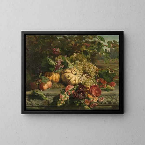 Nature morte con fiori e frutti - Gerardina Jacoba van de Sande Bakhuyzen — quadro incorniciato alla parete