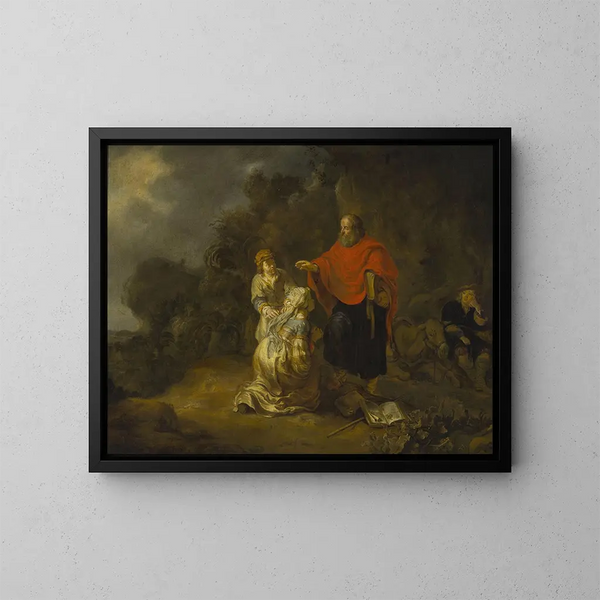 Il profeta Eliseo e la donna sunamita sul monte Carmelo - Gerbrand van den Eeckhout — quadro incorniciato alla parete