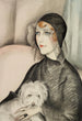 Giovane donna con cappello a cloche nero e piccolo cane bianco - Gerda Wegener — vista dell’opera