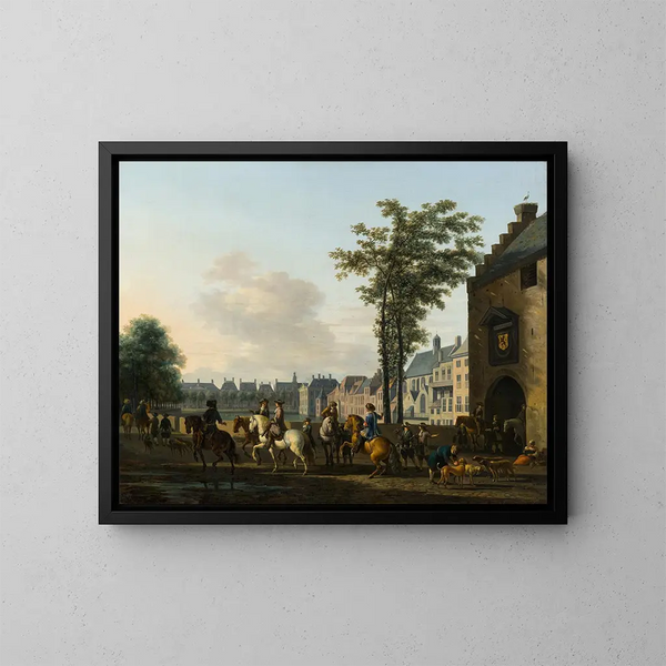 Una parte di caccia vicino al Hofvijver a L'Aia visto dal Plaats - Gerrit Adriaensz Berckheyde — quadro incorniciato alla parete