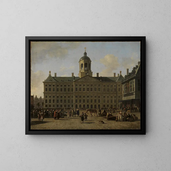 La place du Dam à Amsterdam avec l'hôtel de ville et la balance - Gerrit Adriaensz Berckheyde — quadro incorniciato alla parete