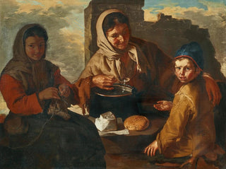 Giacomo Francesco Cipper - A girl knitting and a woman feeding a child.webp