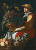 Une dame vendant des fruits, y compris des figues, citrons e uva - Giacomo Legi — quadro incorniciato alla parete