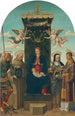La Vierge à l'Enfant en majesté avec les saints Michel, Bernardin de Sienne, Claire et Étienne - Gian Giacomo d'Alladio — vista dell’opera