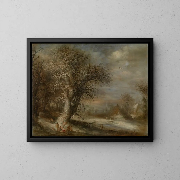 Paesaggio nevoso con zingari - Gijsbrecht Leytens — quadro incorniciato alla parete