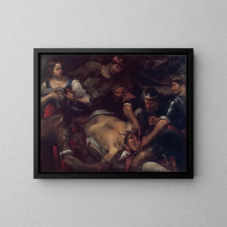 Gioacchino Assereto - The Philistines Gouging out Samsons Eyes.webp