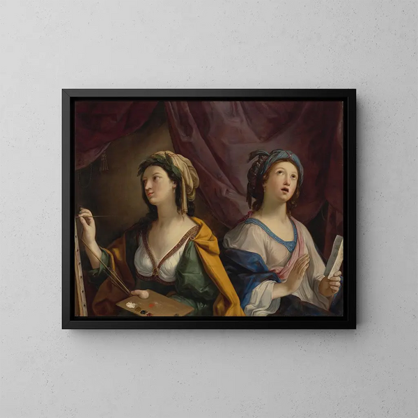 Allégorie della pittura e della musica - Giovanni Andrea Sirani — quadro incorniciato alla parete