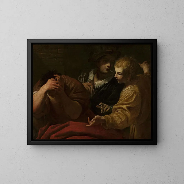 Giuseppe interpreta i sogni nel palazzo del Faraone - Giovanni Antonio Burrini — quadro incorniciato alla parete