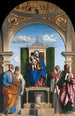Vierge en majesté avec l'Enfant et Saints Pierre, Romuald, Benoît et Paul - Giovanni Battista Cima da Conegliano — vista dell’opera