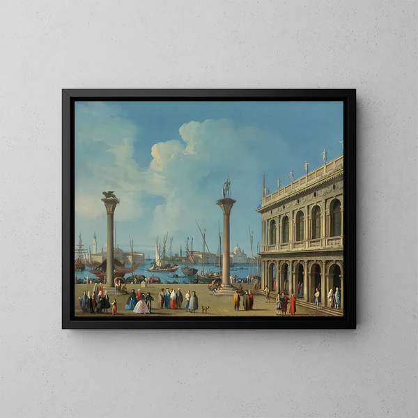 Venezia, vista del molo dalla Piazzetta in direzione sud verso San Giorgio Maggiore con le colonne di San Marco e di San Teodoro e la biblioteca Sansoviniana - Giovanni Battista Cimaroli — quadro incorniciato alla parete