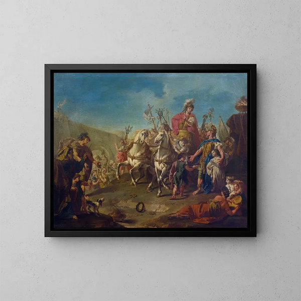 Alexandre trionfante a Babilonia - Giovanni Battista Pittoni — quadro incorniciato alla parete