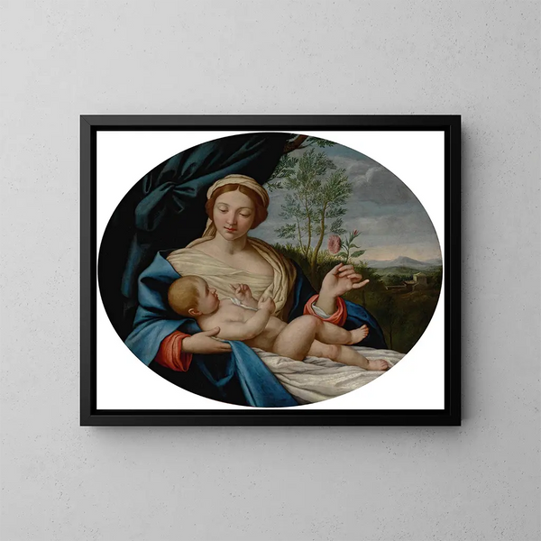 Vergine con Bambino e rosa - Giovanni Battista Salvi da Sassoferrato — quadro incorniciato alla parete