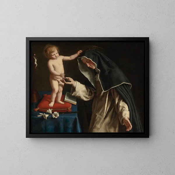 Santa Caterina da Siena che riceve la corona di spine dal Bambino Gesù - Giovanni Battista Salvi da Sassoferrato — quadro incorniciato alla parete