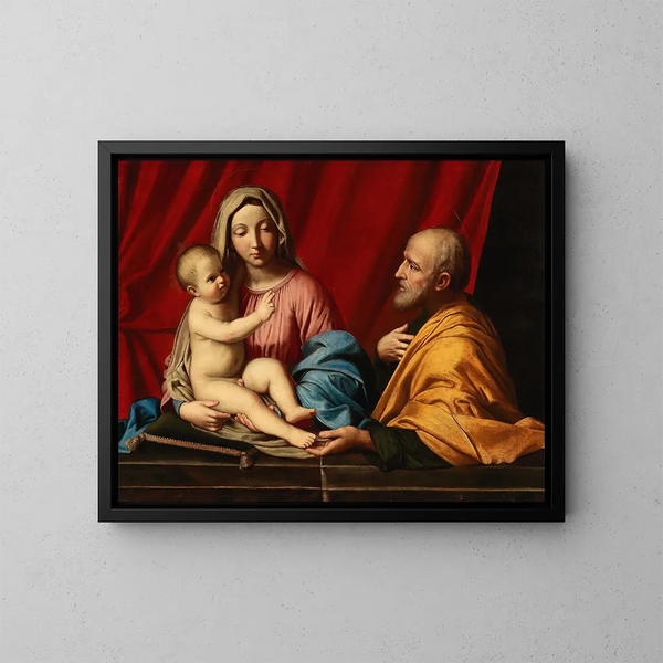 La Santa Famiglia - Giovanni Battista Salvi da Sassoferrato — quadro incorniciato alla parete