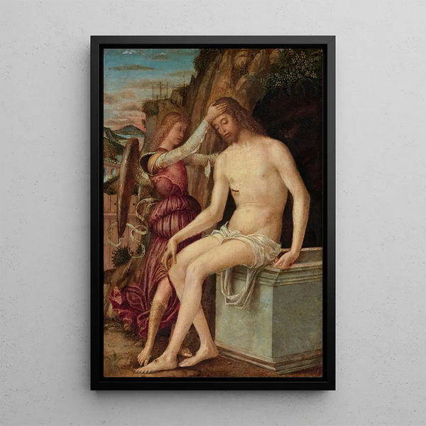 Il Cristo risorto con un angelo - Giovanni Francesco Maineri — quadro incorniciato alla parete