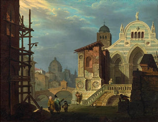 Giovanni Migliara - Venetian Capricci with Church and Figures.webp