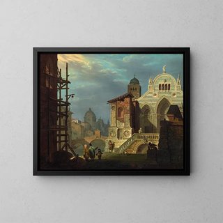 Giovanni Migliara - Venetian Capricci with Church and Figures.webp