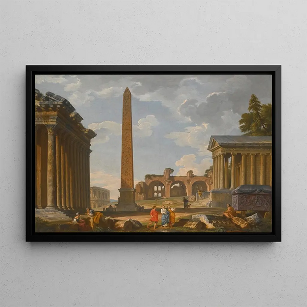 Giovanni Paolo Panini - A Capriccio View Of Rome With Ancient Ruins And The Flaminian Obelisk.webp
