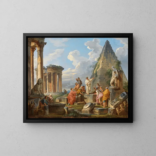Giovanni Paolo Panini - A Capriccio with Saint Paul Preaching to the Romans with the Temple of Vesta and Pyramid of Caius Cestius.webp