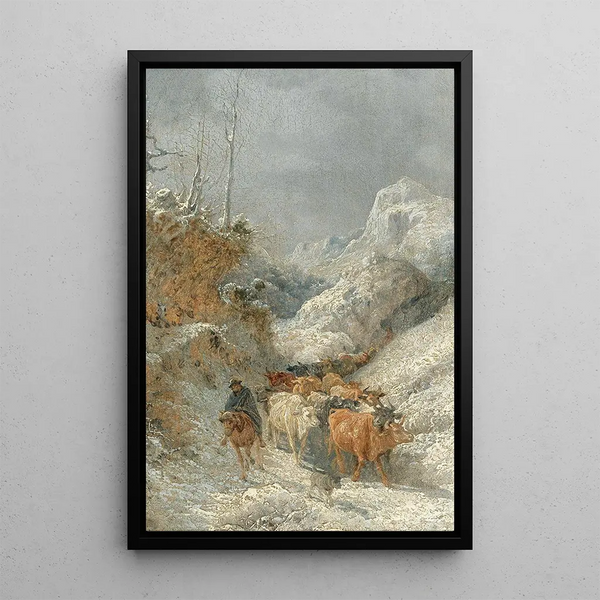 Berger avec troupeau de bovins - Girolamo Gianni — quadro incorniciato alla parete