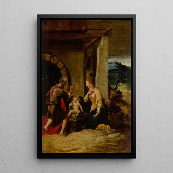 La Sainte Famille dans un paysage - Girolamo Mazzola Bedoli — quadro incorniciato alla parete