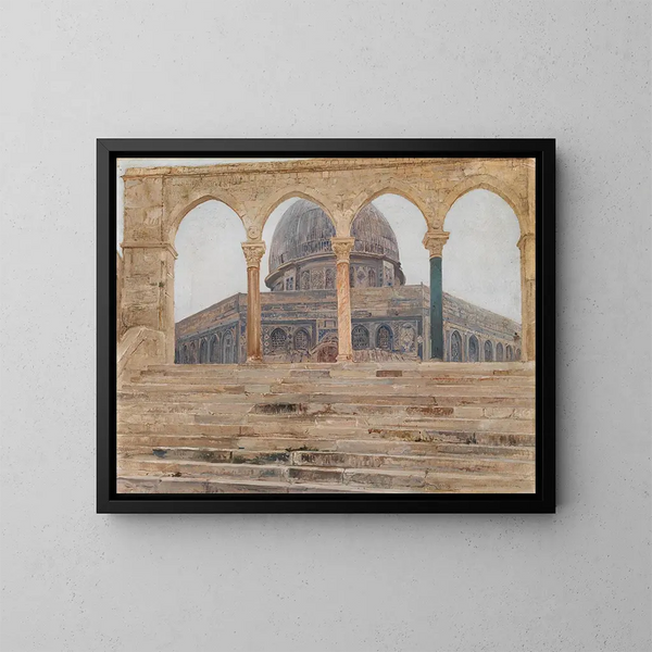 Vista di Gerusalemme con la moschea di Omar e la cupola della Roccia - Giulio Aristide Sartorio — quadro incorniciato alla parete