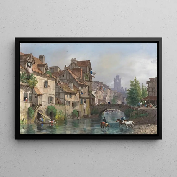 Vista di Rouen - Giuseppe Canella — quadro incorniciato alla parete