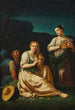 Allégorie della primavera con una giovane donna che si dipinge e un'altra che tiene un cesto di fiori in un paesaggio - Giuseppe Gambarini — vista dell’opera