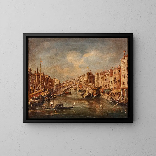 Venezia, il ponte di Rialto - Giuseppe Ponga — quadro incorniciato alla parete