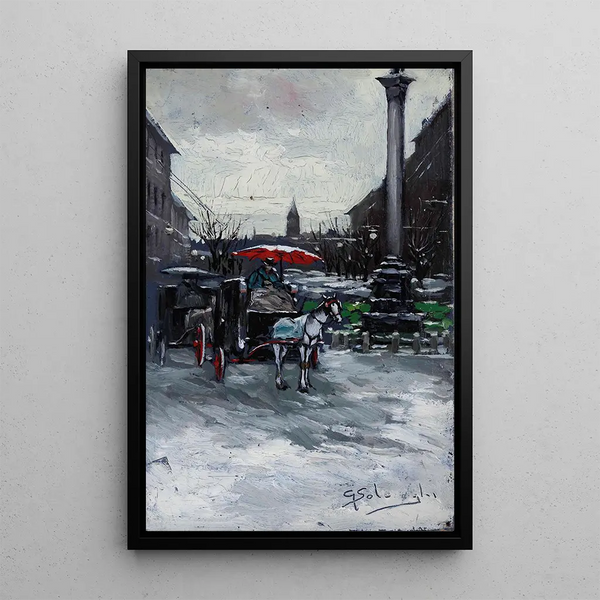 Vue urbaine avec carrosse - Giuseppe Solenghi — quadro incorniciato alla parete