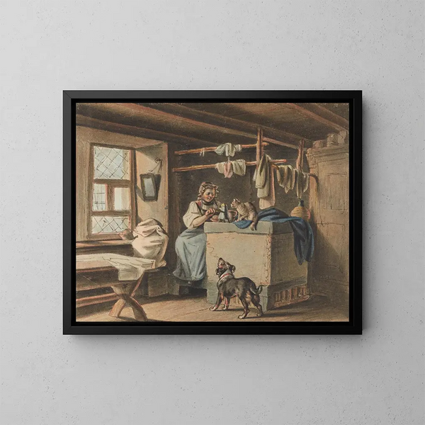 Donna che prepara il caffè - Gottfried Mind — quadro incorniciato alla parete