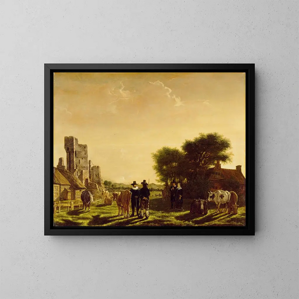 Una fattoria olandese con le rovine del Huis te Kleef - Govert Dircksz Camphuysen — quadro incorniciato alla parete
