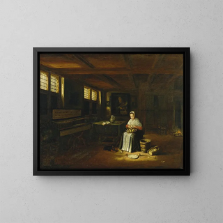 Govert Dircksz Camphuysen - A Woman in an Interior Peeling Vegetables.webp