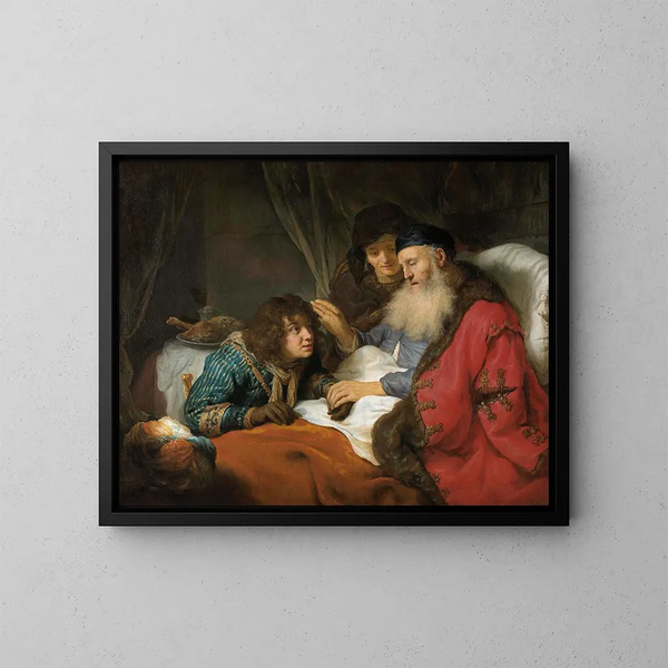 La benedizione di Giacobbe da parte di Isacco - Govert Flinck — quadro incorniciato alla parete