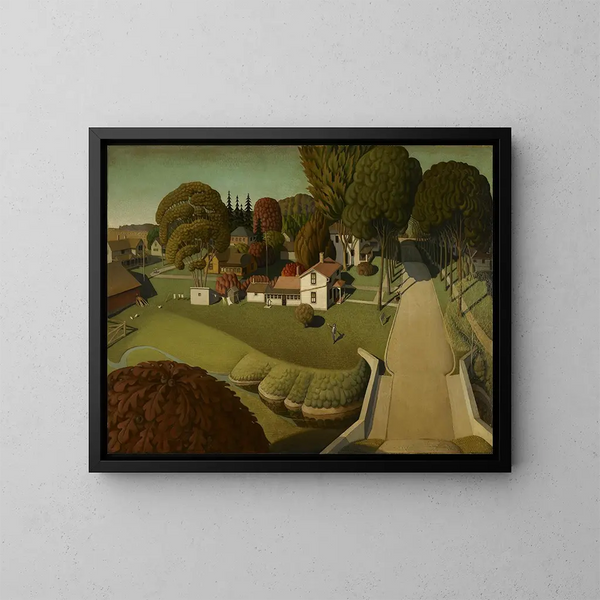 Il luogo di nascita di Herbert Hoover, West Branch, Iowa - Grant Wood — quadro incorniciato alla parete