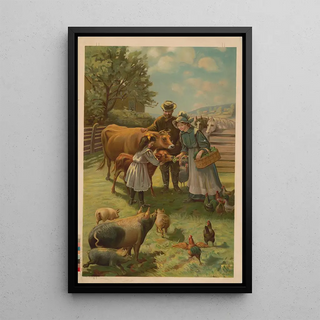 Gray Litho Co - Man woman and little girl feeding a calf at the farm.webp