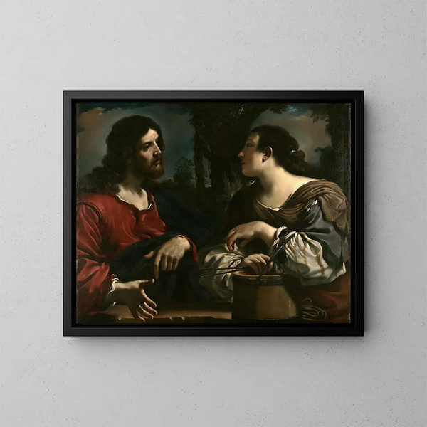 Il Cristo e la donna samaritana - Guercino — quadro incorniciato alla parete