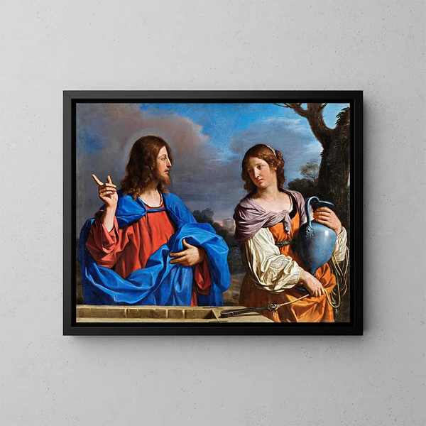 Gesù e la Samaritana al pozzo - Guercino — quadro incorniciato alla parete