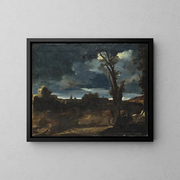 Paesaggio al chiaro di luna - Guercino — quadro incorniciato alla parete