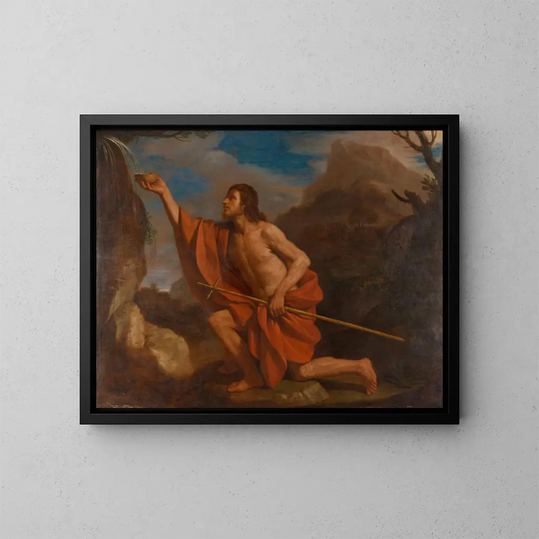 San Giovanni Battista nel deserto - Guercino — quadro incorniciato alla parete