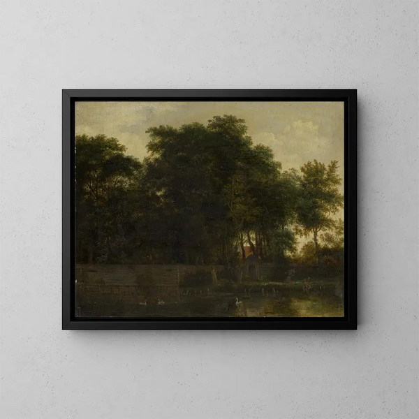 Lago dei cigni in un parco - Guillam Dubois — quadro incorniciato alla parete